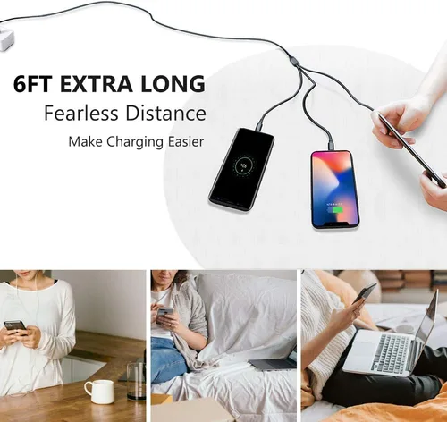 Miniatura 2 de Puxnoin Cable de carga múltiple, paquete de 2 cables de carga múltiple universal 3 en 1, cable USB múltiple de carga rápida con tipo C, conectores