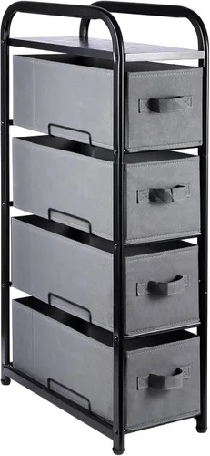 Miniatura 8 de MAX Houser Cómoda de tela de 4 cajones para almacenamiento, cómoda con parte superior de madera, mesita de noche vertical con marco de metal