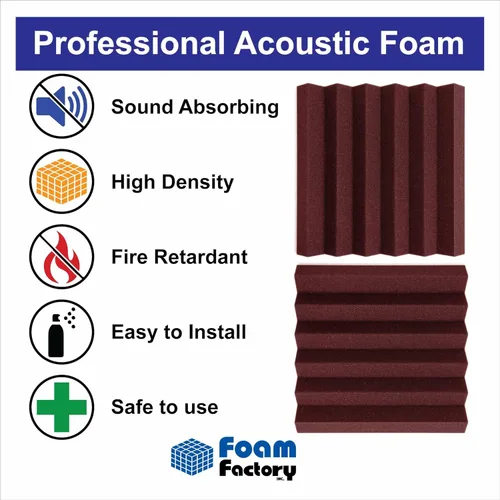 Miniatura 3 de Foam Factory Inc Paquete de 24 Paneles de Espuma Acústica de Color para Estudio Insonorización Cuñas Azulejos de Pared 12" X 12" X 2" (Borgoña)