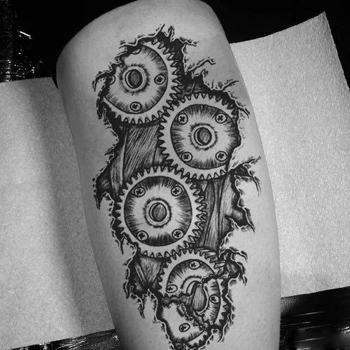 Miniatura 2 de 6 hojas de tatuajes temporales de equipo mecánico biomecánico para hombres, reloj de engranaje robot negro y gris, impermeable, calcomanías falsas