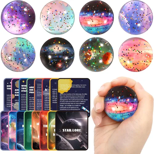 Pllieay Sistema solar para niños, juguetes espaciales de galaxia, 1.77 pulgadas, bolas hinchables a granel y tarjetas de galaxia para recuerdos de