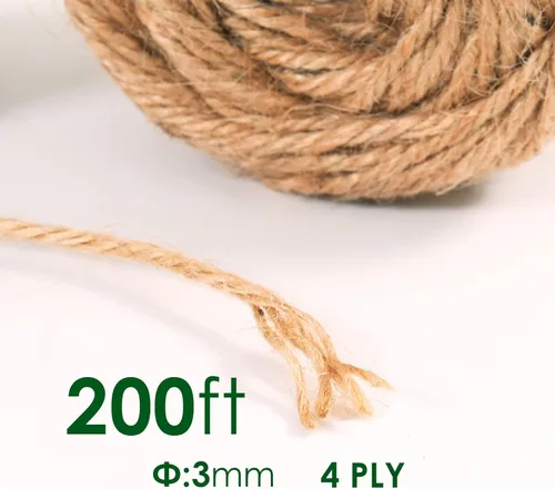 Miniatura 2 de Cambaverd Cuerda de yute natural de 200 pies, 0.118 in, 4 capas, cuerda para plantas trepadoras, jardinería, manualidades, regalos, envoltura