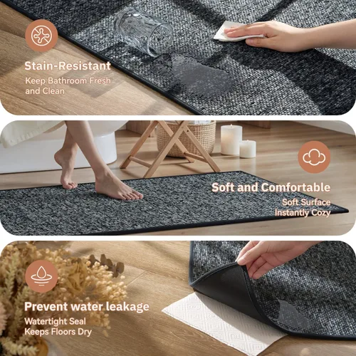 Miniatura 6 de PADOOR Tapetes de baño finos, trenzados para baño, tapetes de baño con parte trasera de goma antideslizante, lavables a máquina y de secado rápido