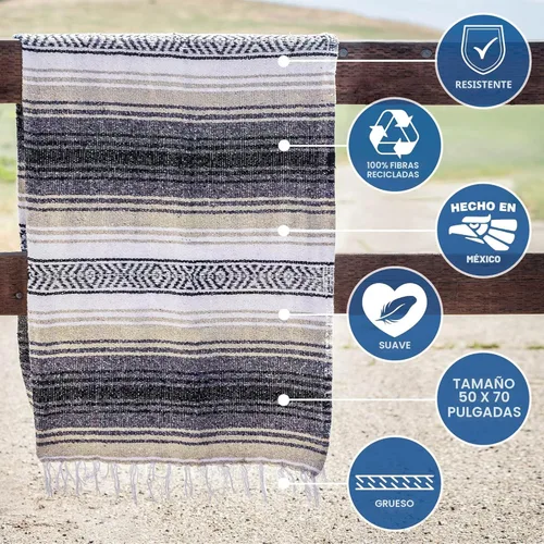 Miniatura 4 de Manta mexicana tipo sarape, tejida a mano, perfecta para usarse como tapete de yoga, manta de playa, manta de picnic, montura de caballo