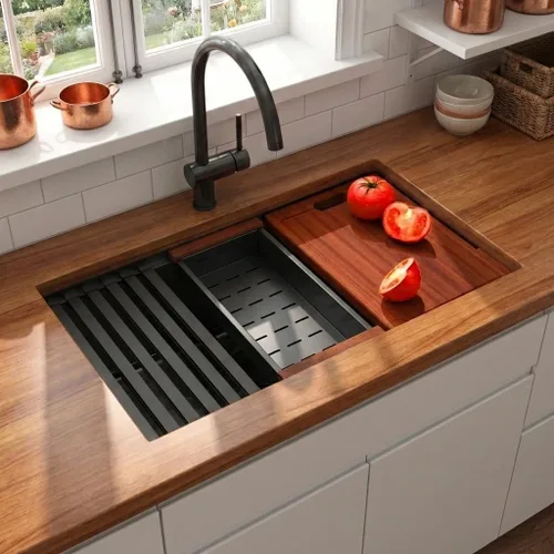 Miniatura 11 de LQS Fregadero pequeño de barra dorada para montaje inferior, fregadero de barra húmeda de PVD dorado y fregadero de cocina RV de 15 x 17 pulgadas