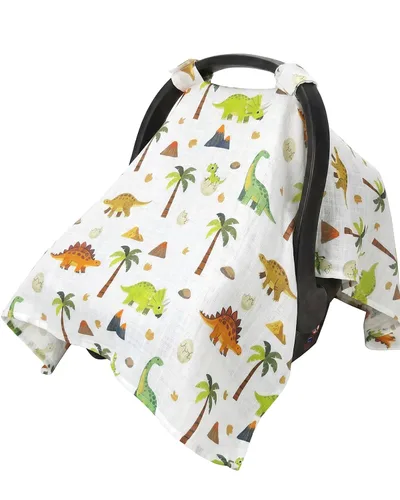 Miniatura 15 de Rquite Funda de asiento de automóvil de dinosaurios, toldo de muselina de algodón para asiento de automóvil, funda transpirable para portabebés