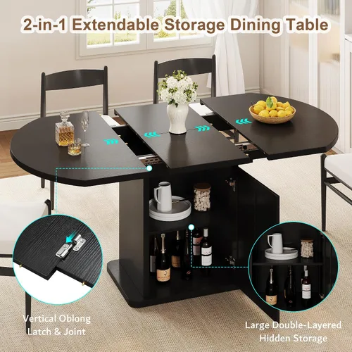 Miniatura 3 de iPormis Mesa de Comedor Redonda Extensible para 4-6, Mesa de Cocina Moderna de 59'', con Estante de Almacenamiento de 2 Niveles, Puerta de Madera