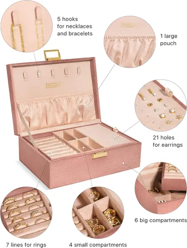 Miniatura 3 de Benevolence LA Caja grande de almacenamiento de joyas, cajas de joyería de terciopelo para mujer, organizador de aretes para mujer, pequeño
