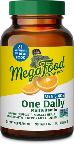 MegaFood Multivitamínico para hombres 40+ One Daily Mens Multivitamins - B12 metilado, vitamina D3, B6, C y zinc, salud muscular y ósea, metabolismo