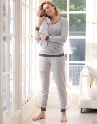 Miniatura 4 de Ekouaer Conjunto de ropa interior térmica de maternidad y lactancia, conjunto de pantalones largos de punto a rayas, capa base superior e inferior