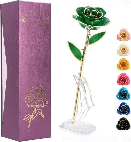 Miniatura 13 de Ejoyous Regalo de rosa para el día de la madre para mamá, rosa sumergida en oro de 24 quilates chapada en oro real preservada para siempre con Rosa