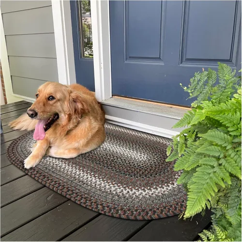 Miniatura 172 de Alfombra ovalada trenzada gris humo de 20 x 30 pulgadas, lavable para interiores y exteriores, decoración campestre para cocinas y entradas