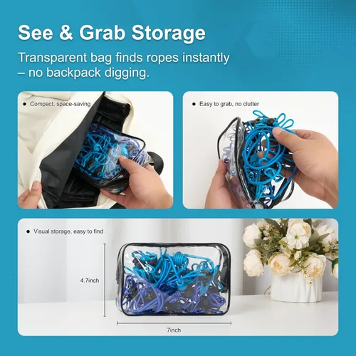 Miniatura 7 de Paquete de 2 tendederos portátiles retráctiles, línea de ropa resistente al viento para acampar al aire libre, viajes, secado de ropa con 12 clips