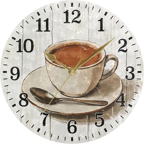 Miniatura 8 de JUNZAN Reloj de pared redondo marrón retro para tazas de café de 10 pulgadas, silencioso, para decoración de dormitorio, café