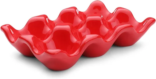 Miniatura 9 de Flexzion Organizador de huevos cerámico para nevera - Bandeja de huevos de 6 tazas, contenedor de porcelana para media docena, organizador de Gris