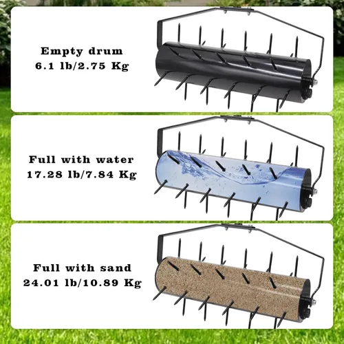 Miniatura 2 de Aireador de césped rodante resistente de 18 pulgadas, rodillo manual de peso ajustable con pico pre-soldado, aireador de suelo de rodillo de mano