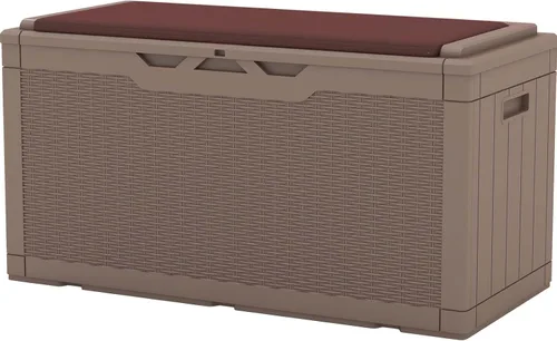Miniatura 16 de Patiowell Caja de resina de 100 galones con cojín, caja de almacenamiento impermeable grande para exteriores para muebles de patio y herramientas