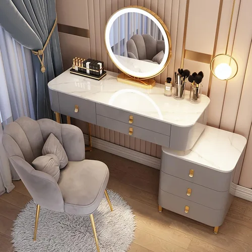 Miniatura 18 de Tocador, tocador de maquillaje con taburete acolchado, tocador con espejo iluminado LED y mesa auxiliar, mesa de maquillaje con 3 cajones