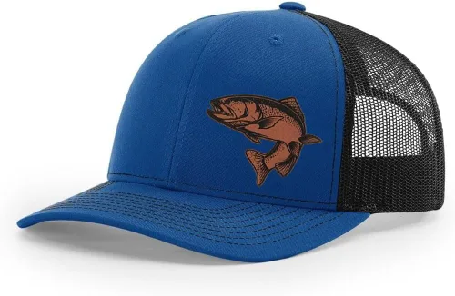 Miniatura 37 de Sombrero de pesca de trucha con parche de cuero grabado láser Richardson 112 Snapback Trucker Cap