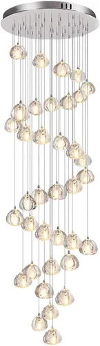 Miniatura 11 de Candelabro de cristal LED moderno, lámpara colgante de gota de lluvia, lámpara de techo de bola de cristal, 14 luces para escalera, sala de estar