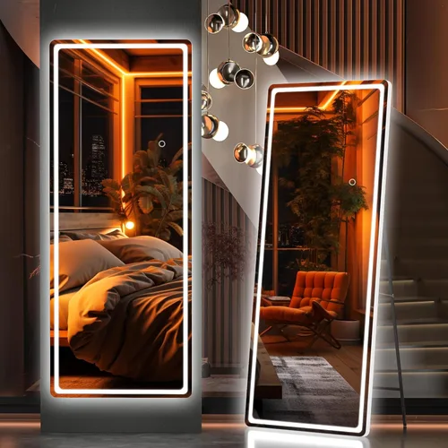 Miniatura 33 de Hasipu Espejo de longitud completa con luces, espejo de pie LED de 65 x 22 pulgadas, espejo de cuerpo completo para vestirse, espejo montado