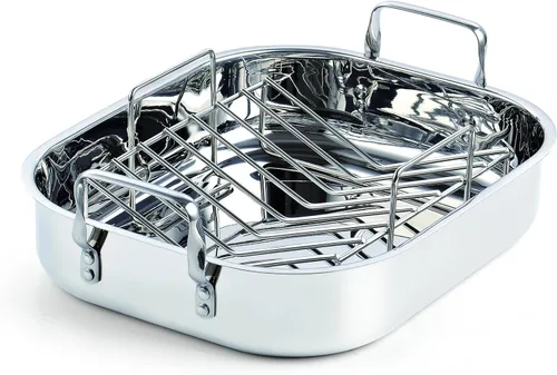 Miniatura 10 de Cooks Standard - Sartén para asar pavo de acero inoxidable con estante en forma de V, interior de 14 x 11 pulgadas; borde de 15 x 12 pulgadas; juego