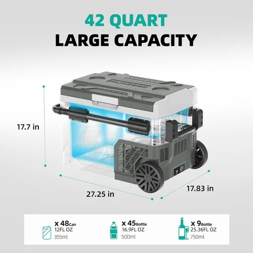 Miniatura 4 de Alpicool Refrigerador portátil para automóvil, refrigerador de 12 voltios con rueda, refrigerador de automóvil de 42 cuartos de galón, control
