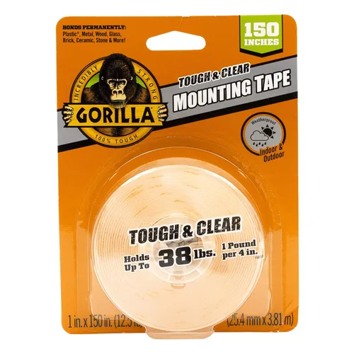 Gorilla Cinta de montaje resistente y transparente de doble cara, cinta transparente, 1 x 150 pulgadas, resistente a la intemperie para interiores o