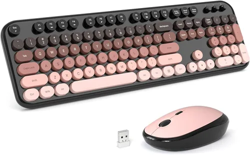 Miniatura 51 de KNOWSQT Combo de teclado y ratón inalámbrico, teclados lindos de tamaño completo estilo máquina de escribir 2.4G azul colorido - receptor USB Plug
