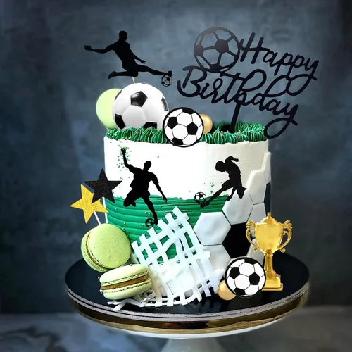 Miniatura 6 de 28 piezas Decoración de pastel de fútbol con jugador de fútbol de pelota de fútbol para fiesta de cumpleaños de fútbol, suministros de fiesta