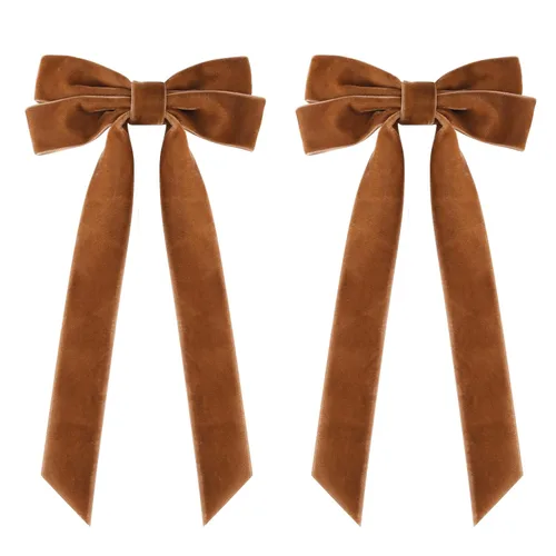 Miniatura 6 de 2 piezas de broches de cinta de terciopelo con lazos de pelo marrones, broches grandes de cocodrilo de otoño, accesorios para el cabello