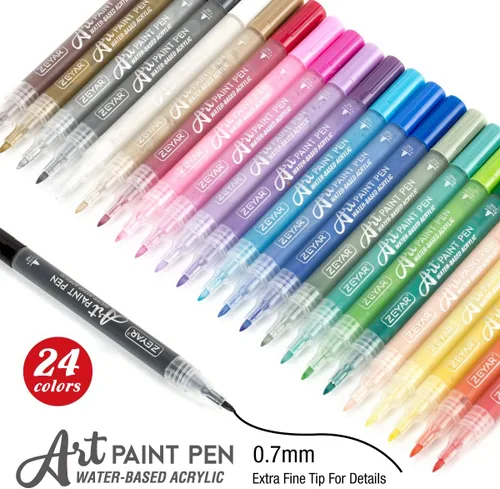 Miniatura 2 de ZEYAR Bolígrafos de pintura acrílica, extrafinos, 24 colores, tinta permanente e impermeable, certificado AP, funciona en roca, madera, vidrio, 24