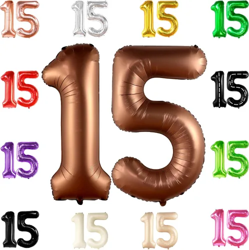 Miniatura 16 de Katchon, Globos rojos enormes del número 15, 40 pulgadas, globos del número 15, decoraciones de cumpleaños de 15 para niñas, decoraciones