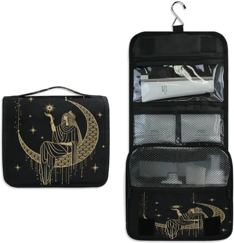 Miniatura 7 de Neceser colgante portátil cosmético maquillaje sacro noche niña en luna organizador de viaje para hombres y mujeres con gancho resistente, Patrón 1