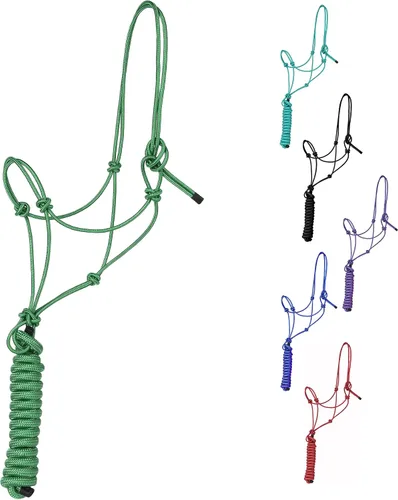 Miniatura 12 de Majestic Ally Cabestro de entrenamiento de poliéster rígido de 1/4 pulgadas con 4 nudos con cuerda de plomo a juego de 10 pies para caballos, Negro