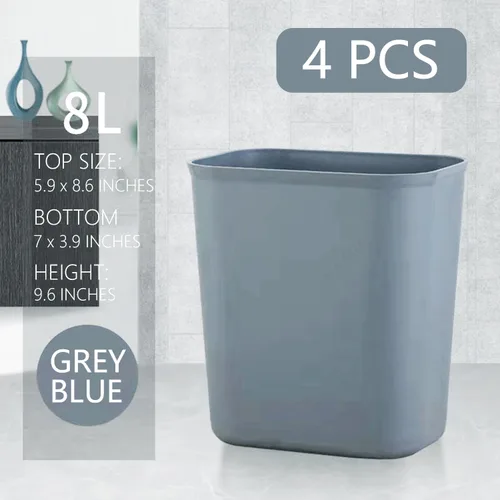 Miniatura 2 de Cesta de basura pequeña, paquete de 4 unidades, 2 galones/8 litros, color azul y gris, para oficina, dormitorio, baño y cocina, papelera de oficina