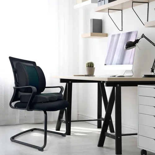 Miniatura 6 de Amazon Basics Cómodo cojín de asiento y soporte lumbar para sillas de oficina, espuma viscoelástica mejorada de gel, paquete de 2, rectangular
