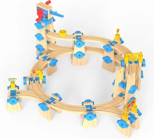 Miniatura 6 de Juego de construcción de pistas de tren de madera, 115 piezas, juguetes modulares STEM ferroviarios, paquete de expansión #3 Construye grúa torre