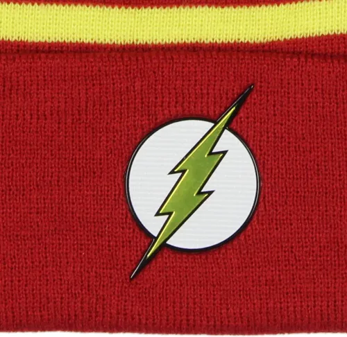 Miniatura 3 de DC Comics The Flash Chrome Weld Jacquard Logo Cuff Pom Beanie Hat, Rojo