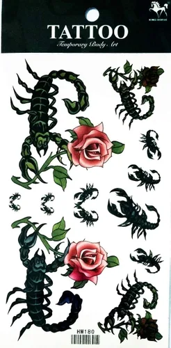 NipitShop - 1 hoja de pegatinas de tatuaje temporal de flores de escorpión sexy y coloridas, impermeables, transferencia de agua