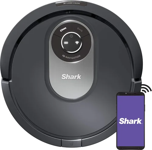 Shark Aspiradora robot AI, mapeo inteligente, programación, recogida de pelo de mascotas, navegación lógica, negro/plata (RV2001), alfombra