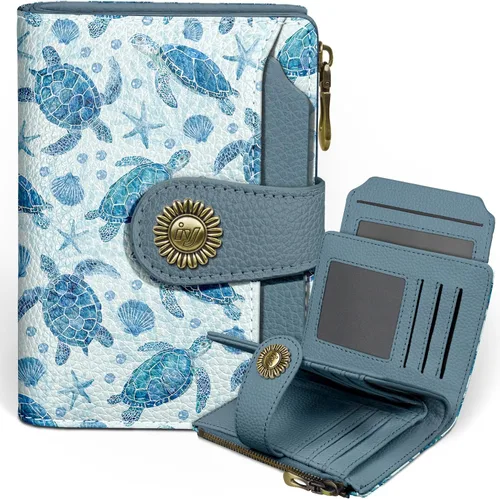 Miniatura 25 de Icycay Cartera pequeña para mujer, plegable con bloqueo RFID, soporte para tarjetas de crédito, bolsillo con cremallera para monedas, piel