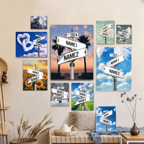 Miniatura 16 de Impresiones en lienzo personalizadas: letrero de calle Crossroads para parejas, arte de pared, nombres y fechas, regalo personalizado, impresión