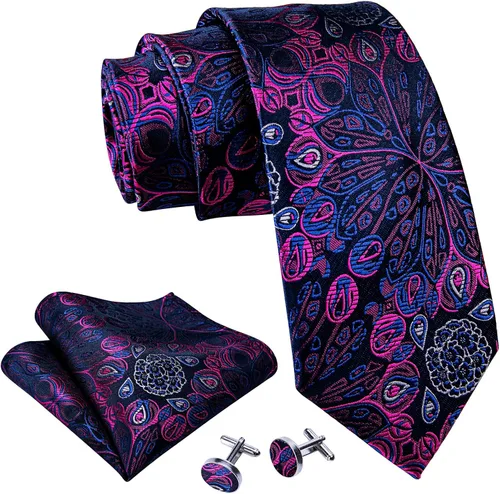 Miniatura 2 de YOHOWA Conjunto de corbata de boda para hombre, corbatas de cachemira con pañuelo, gemelos de seda formal para negocios