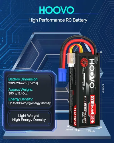 Miniatura 3 de HOOVO 3S 11.1V 80C 5200mAh RC Lipo - Carcasa rígida con conector EC5 para coche a control remoto, barco, camión, heli, avión, UAV, dron, FPV Racing