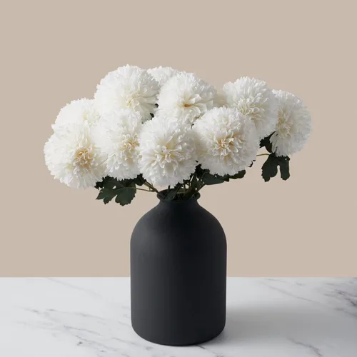 Flor Kiku sintética grande blanca – 10 tallos, flores de seda a granel para decoración del hogar en interiores, flores artificiales realistas, Color