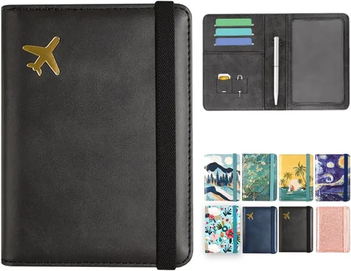 DMLuna Soporte para pasaporte, de piel sintética de alta calidad, con bloqueo RFID, funda para pasaporte, organizador de documentos de viaje con