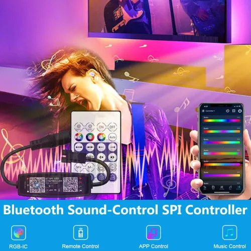Miniatura 2 de WS2811 WS2812B controlador LED Bluetooth música con micrófono para SK6812 WS2812 Pixel LED tira de luz APP 28Keys remoto DC5-24V