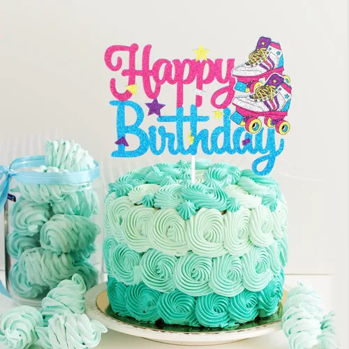 Miniatura 2 de Decoración de pastel de patinaje sobre ruedas de feliz cumpleaños de los años 90, suministros para pasteles de fiesta de los años 90, decoraciones