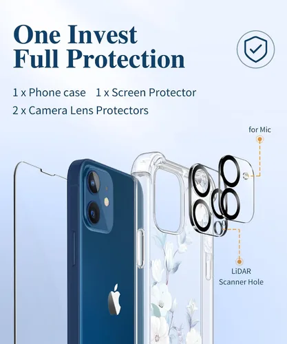 Miniatura 7 de GVIEWIN - Funda para iPhone 12 y iPhone 12 Pro con protector de pantalla + protector de lente de cámara, funda transparente suave y flexible